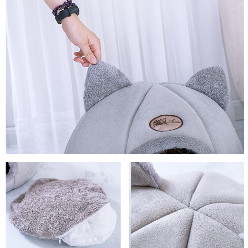 Anti-slip Warm Customized Suede Fabric Round Kitten Puppy House Bed And Sofa Bed Combination Cat Bed House
