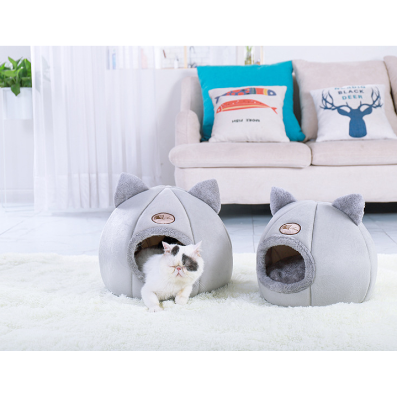 Anti-slip Warm Customized Suede Fabric Round Kitten Puppy House Bed And Sofa Bed Combination Cat Bed House