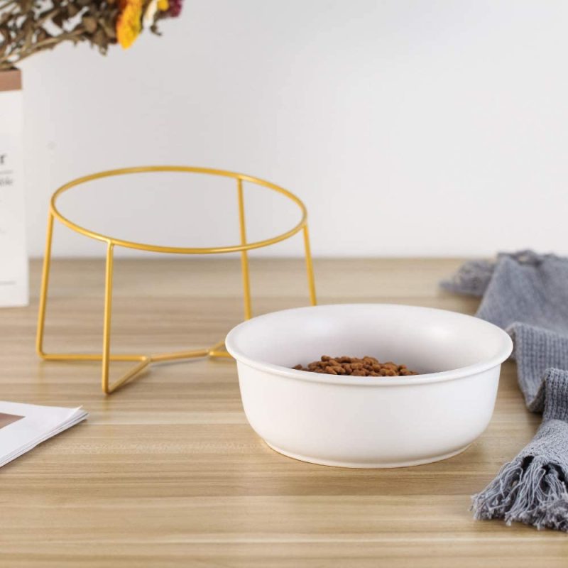 Gold Iron Stand Comfort Feeding Bowls For  Tilted Elevated Cat Dog