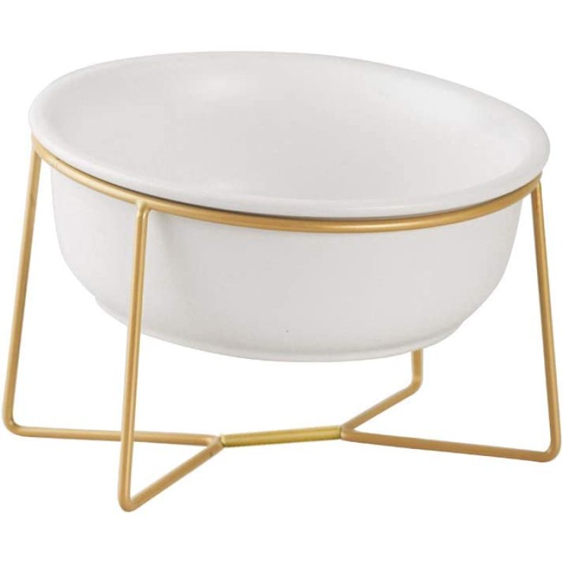Gold Iron Stand Comfort Feeding Bowls For  Tilted Elevated Cat Dog