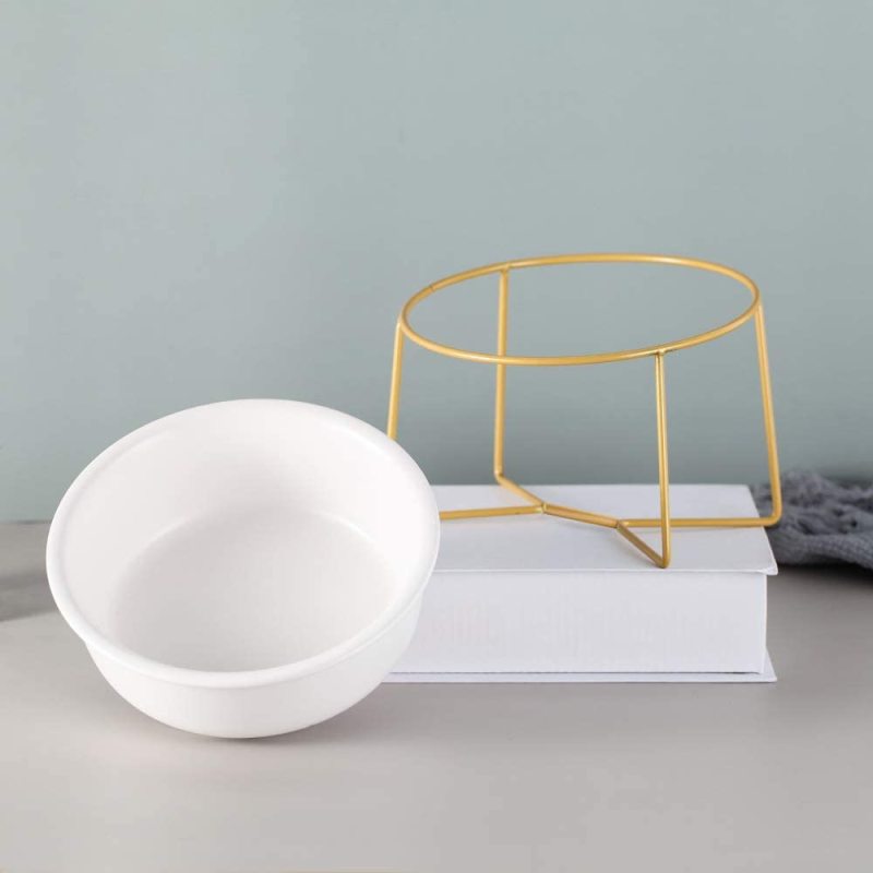 Gold Iron Stand Comfort Feeding Bowls For  Tilted Elevated Cat Dog