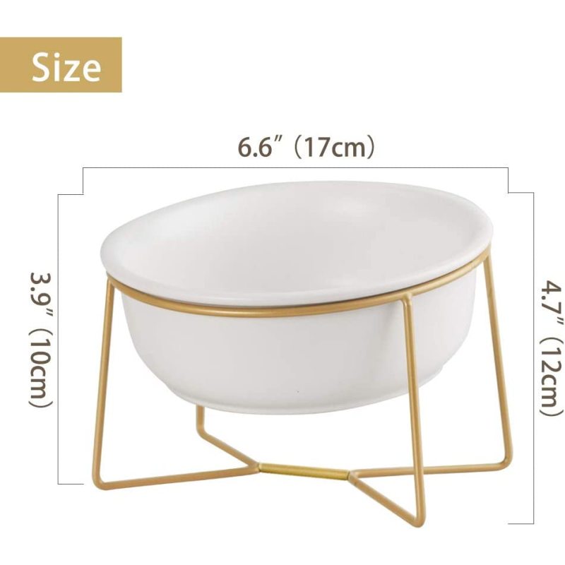 Gold Iron Stand Comfort Feeding Bowls For  Tilted Elevated Cat Dog