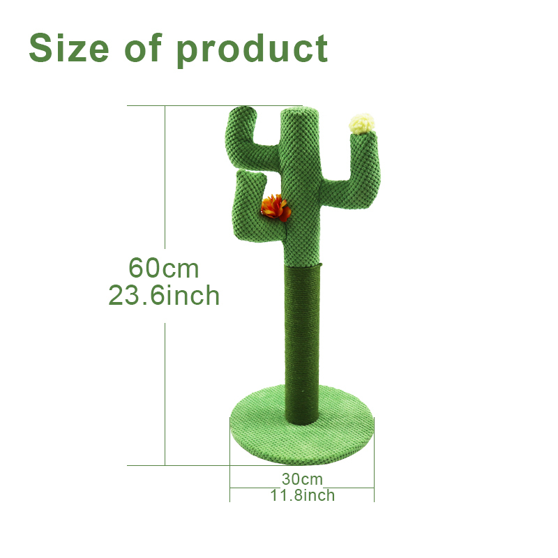 Cat Scratching Post Cactus Cat Scratcher Featuring with 3 Scratching Poles and Dangling Ball