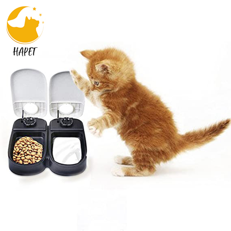 Automatic 2 Meal Pet Feeder with Battery Powered Programmable Timer 3 Cups Total Capacity, Cat and Small to Medium Dog Food