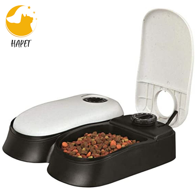 Automatic 2 Meal Pet Feeder with Battery Powered Programmable Timer 3 Cups Total Capacity, Cat and Small to Medium Dog Food