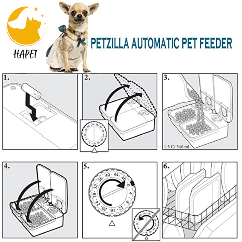 Automatic 2 Meal Pet Feeder with Battery Powered Programmable Timer 3 Cups Total Capacity, Cat and Small to Medium Dog Food