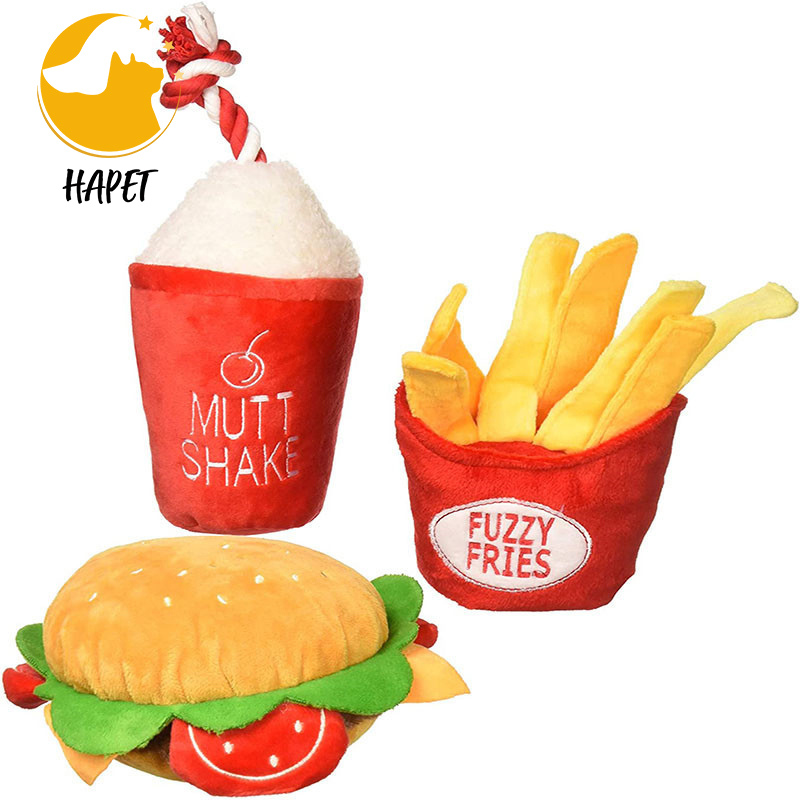 Hamburger French Fries Milk Shake Dog Toy Food Dog Toy Puppy Soft Toys