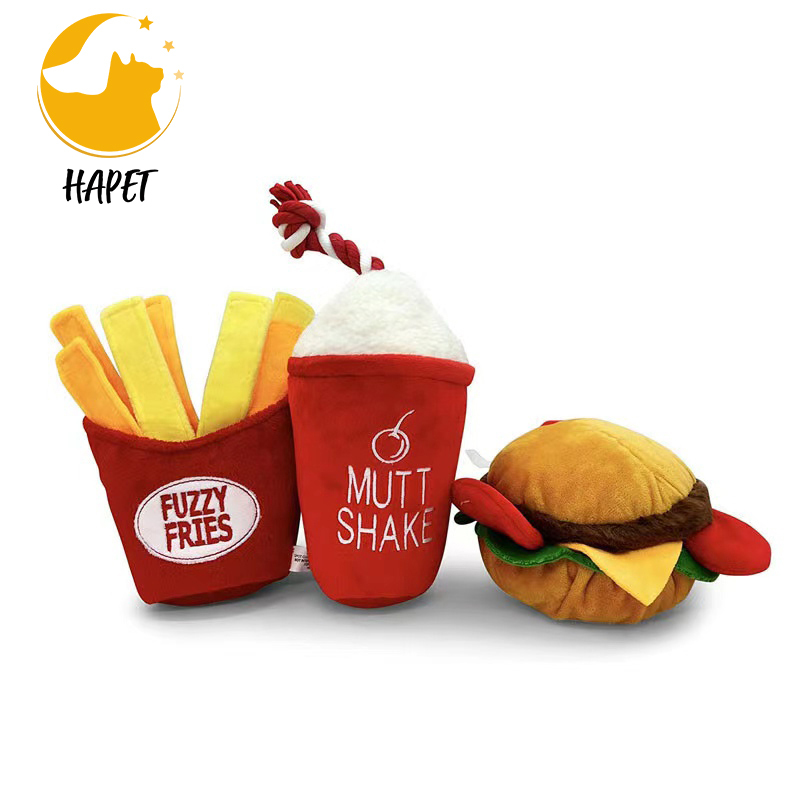 Hamburger French Fries Milk Shake Dog Toy Food Dog Toy Puppy Soft Toys
