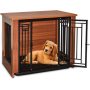 Dog Crate Furniture Walnut Solid Wood Pet  End Table Kennel Indoor Cage with Pull-Out Tray for Small Medium Dogs