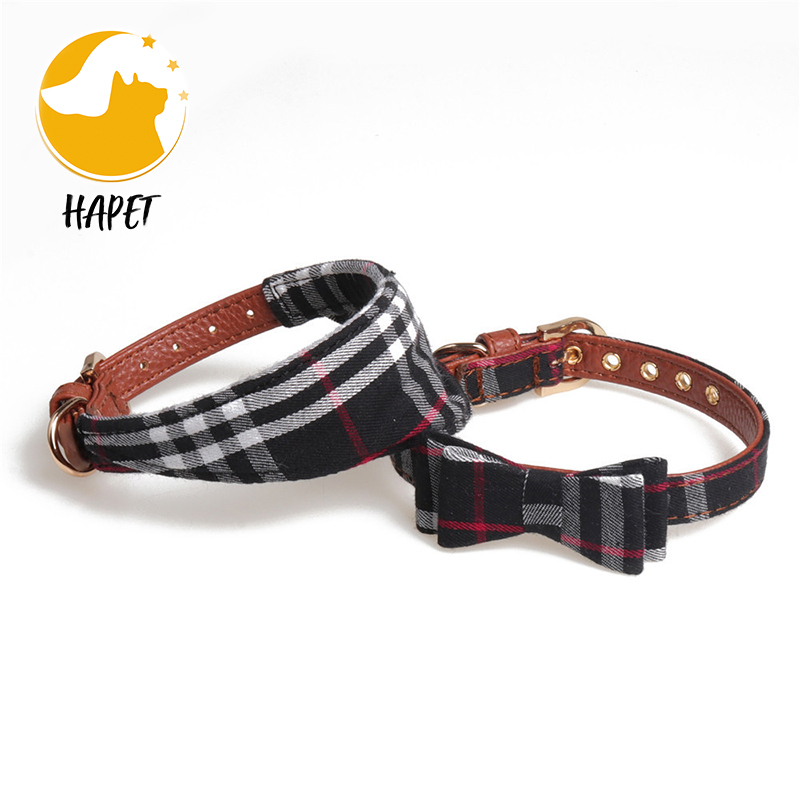Bow Tie Cat Collar Bandana Pet Collar Bandana with Classic Plaid Adjustable Cat Collar with Scarf and Bowtie