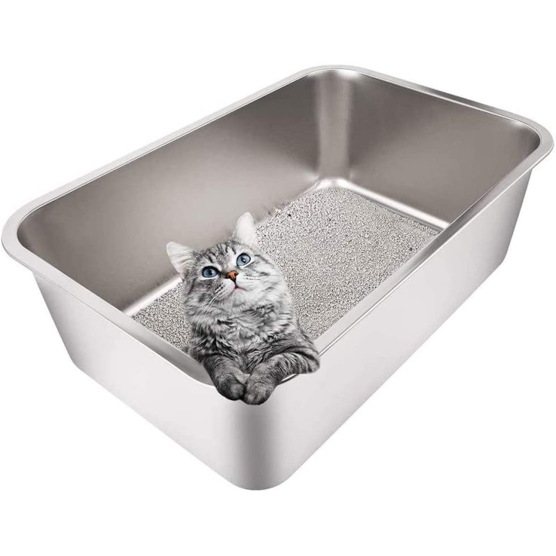 Stainless Steel Litter Box for Cat and Rabbit Odor Control, Non Stick Smooth Surface