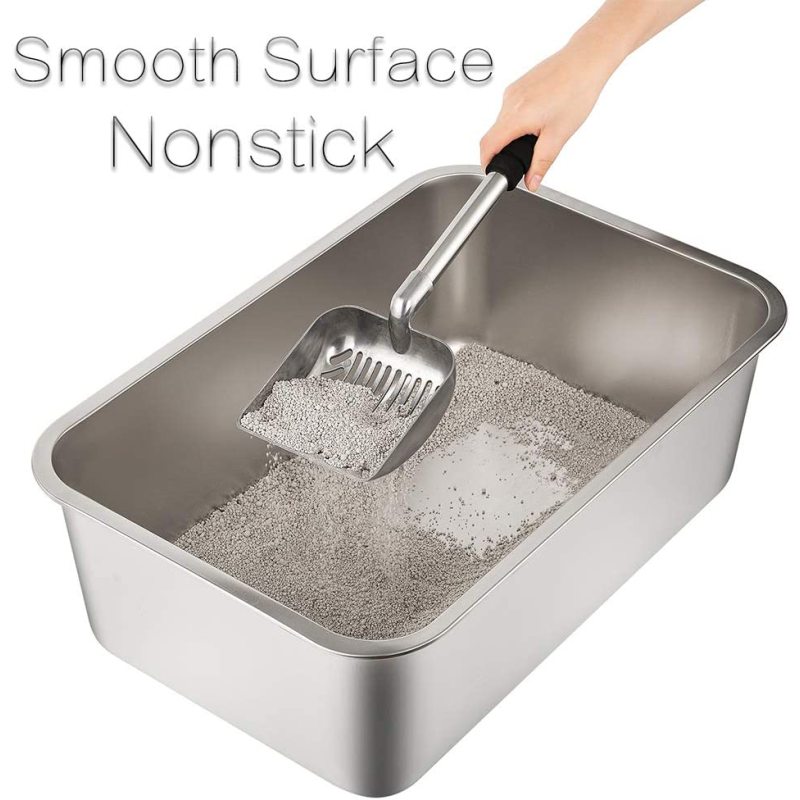 Stainless Steel Litter Box for Cat and Rabbit Odor Control, Non Stick Smooth Surface