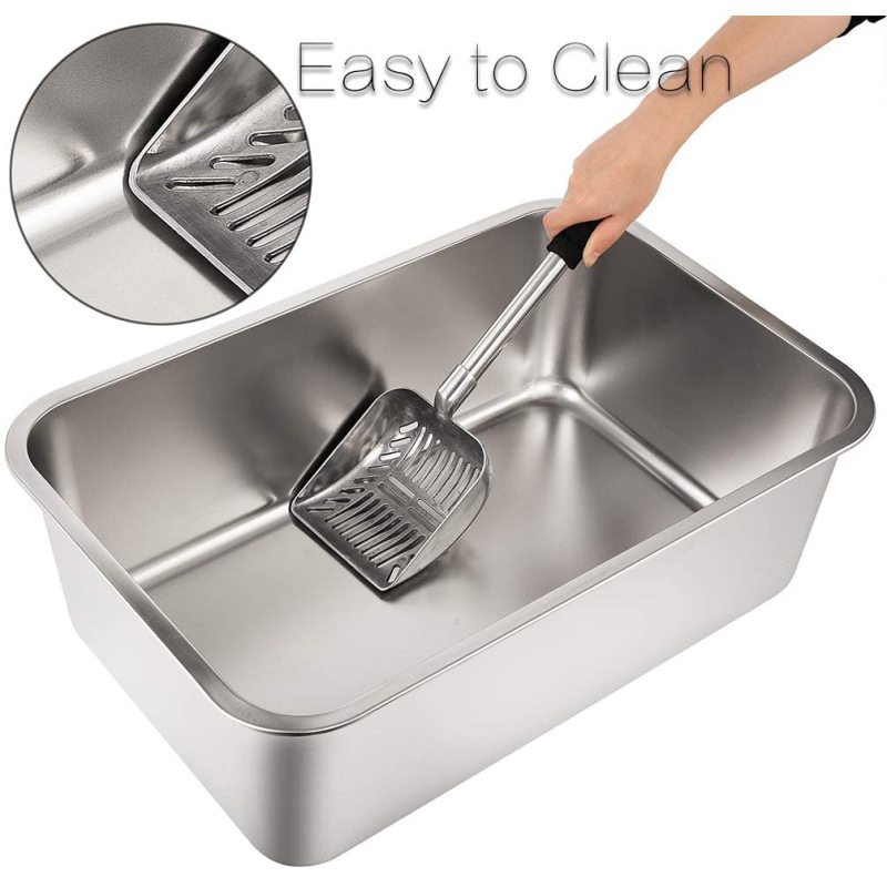 Stainless Steel Litter Box for Cat and Rabbit Odor Control, Non Stick Smooth Surface