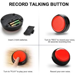 Voice Recording Button Easy Button Record 30 Seconds Talking Message Funny Office Gift Battery Powered Recordable Sound Buttons