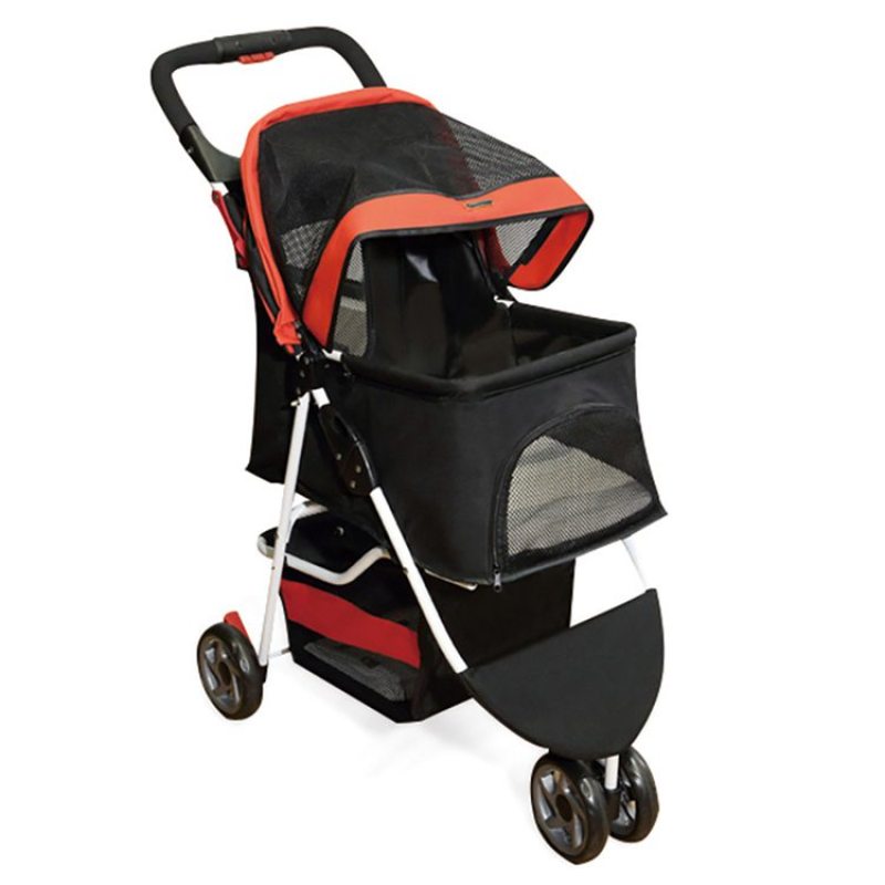 Pet Dog Stroller 4 Wheel Faltbarer Cat Dog Stroller mit Aufbewahrungskorb Vorderrad Hinterrad mit Bremse für Katzen und Hunde