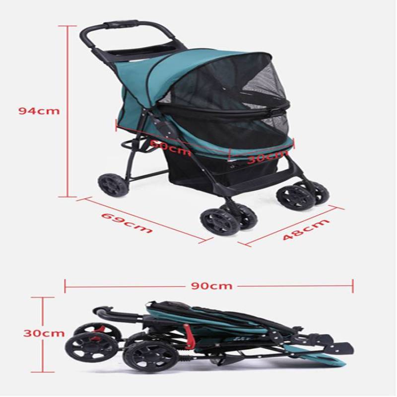 Pet Dog Stroller 4 Wheel Faltbarer Cat Dog Stroller mit Aufbewahrungskorb Vorderrad Hinterrad mit Bremse für Katzen und Hunde