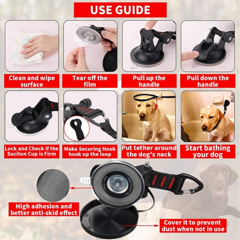Dog Bathing Tether with Heavy Suction Cup Dog Grooming Tub Restraint Soft Nylon Leash with Adjustable Collar