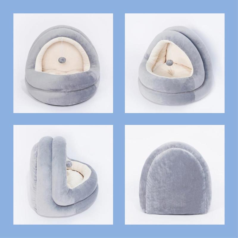Round Cat Bed Cute and Comfortable Self Warming Plush Calming Cat Bed for Indoor Cats With Treat Balls