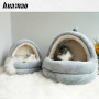 Round Cat Bed Cute and Comfortable Self Warming Plush Calming Cat Bed for Indoor Cats With Treat Balls
