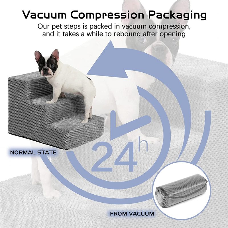 Pet Stairs 3-Step Anti-Slip Rubber Bottom Memory Foam Dog Steps with Removable Washable Cover for Smaller & Elder