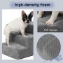 Pet Stairs 3-Step Anti-Slip Rubber Bottom Memory Foam Dog Steps with Removable Washable Cover for Smaller & Elder