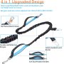 Adjustable Waist Belt Reflective Bungee Leash with Car Seatbelt Buckle and Dual Padded Handles