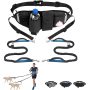 Adjustable Waist Belt Reflective Bungee Leash with Car Seatbelt Buckle and Dual Padded Handles