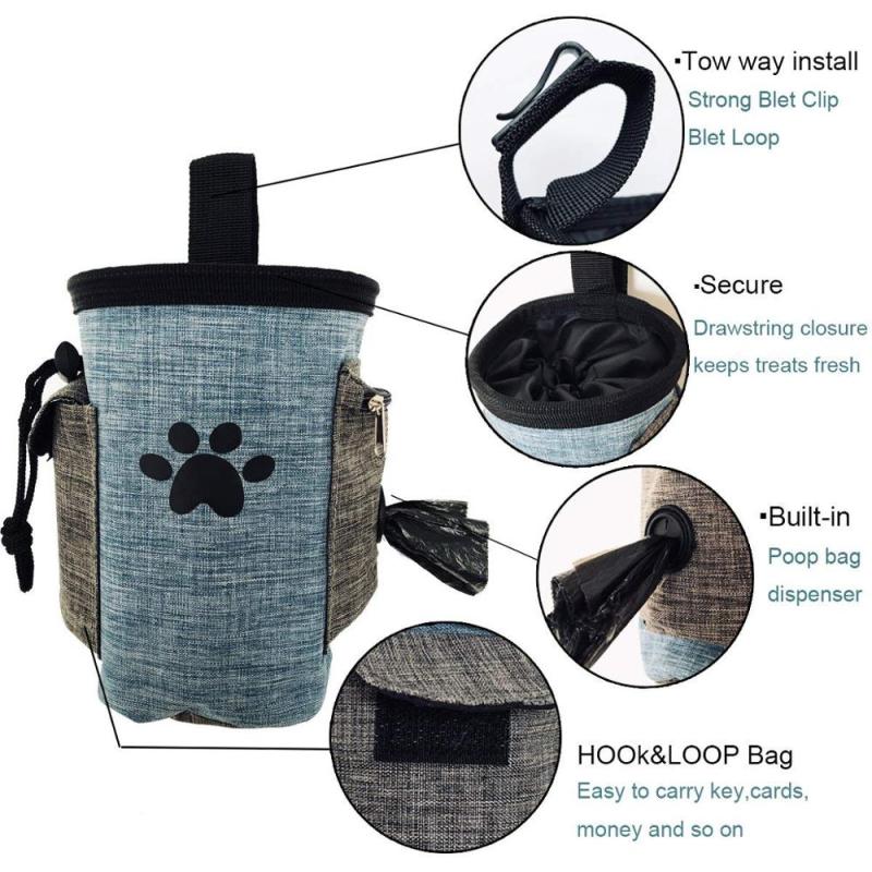 Pet Treat Pouch Dog Training Bag with Belt Carries Pet Toys Kibble Treats Sport Running Drawstring Waist Bag Poop Bag Dispenser