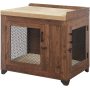 Dog Crate End Table, Dog Window Perch, Mesh Wooden Pet Crate with Double Dog Kennel