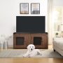 Dog Crate End Table, Dog Window Perch, Mesh Wooden Pet Crate with Double Dog Kennel