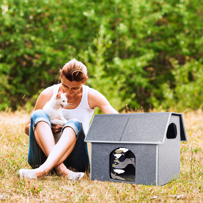 Feral Cat Shelter with Removable Outdoor Cat House Large Weatherproof Soft Mat Easy to Assemble