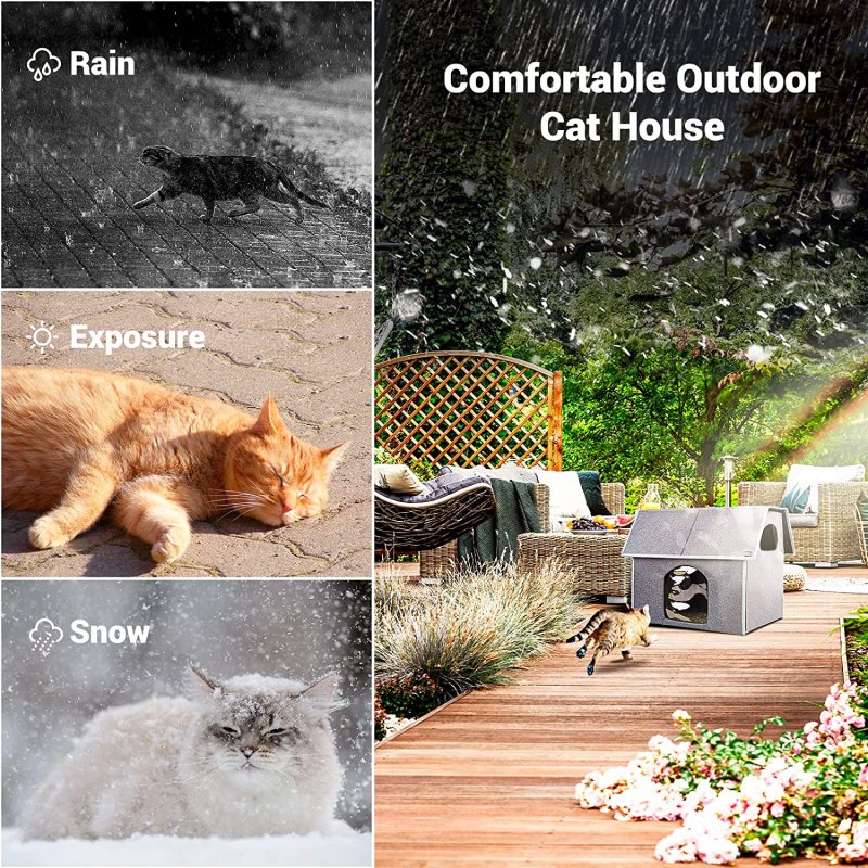 Feral Cat Shelter with Removable Outdoor Cat House Large Weatherproof Soft Mat Easy to Assemble