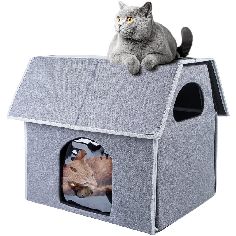 Feral Cat Shelter with Removable Outdoor Cat House Large Weatherproof Soft Mat Easy to Assemble