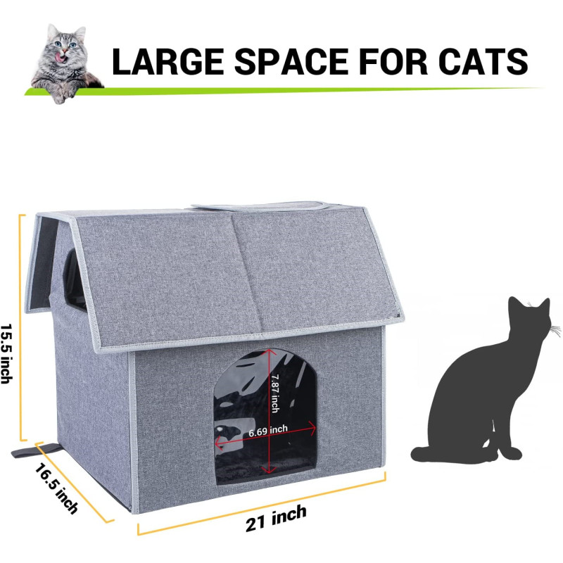 Feral Cat Shelter with Removable Outdoor Cat House Large Weatherproof Soft Mat Easy to Assemble