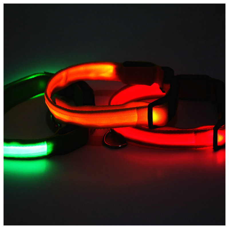 Wholesale Pet Night Safety Flashing Nylon Luminous Led Dog Cat Collar Customized Light Up Adjustable Led Pet Collar