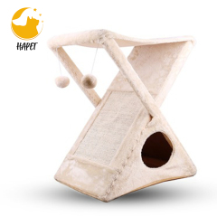 Foldable Cat Tower Tree Plush Folding House with Hammock with Scratching Pad