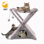 Foldable Cat Tower Tree Plush Folding House with Hammock with Scratching Pad