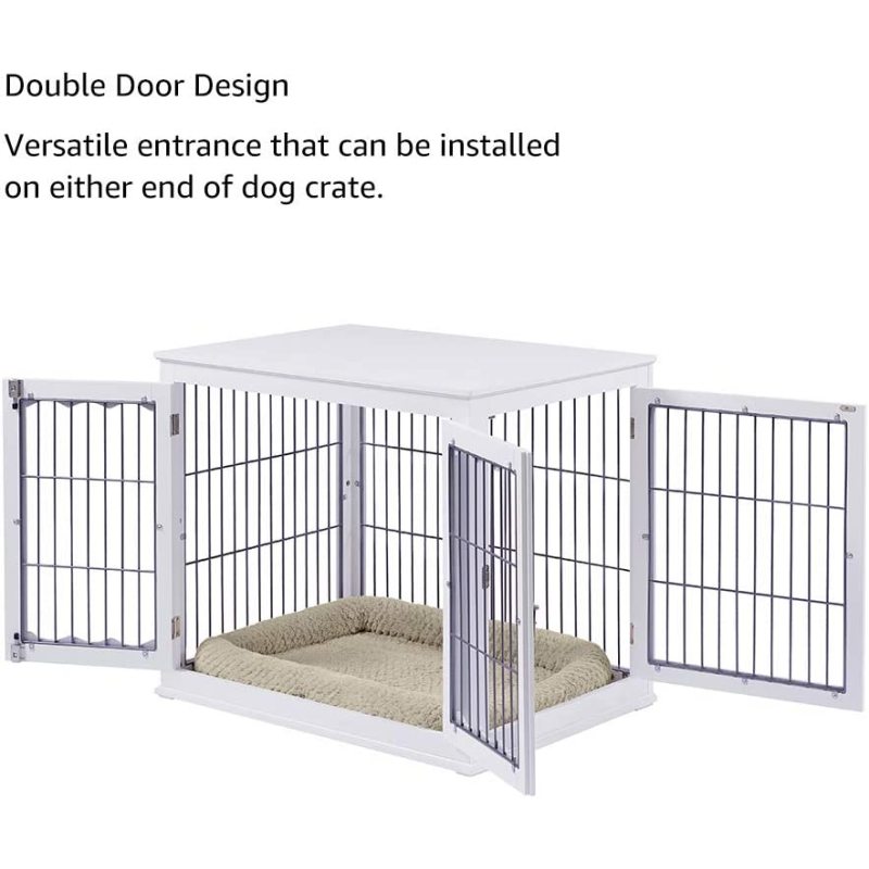 Furniture Style Dog Crate End Table Wooden Wire Pet Kennels with Double Doors