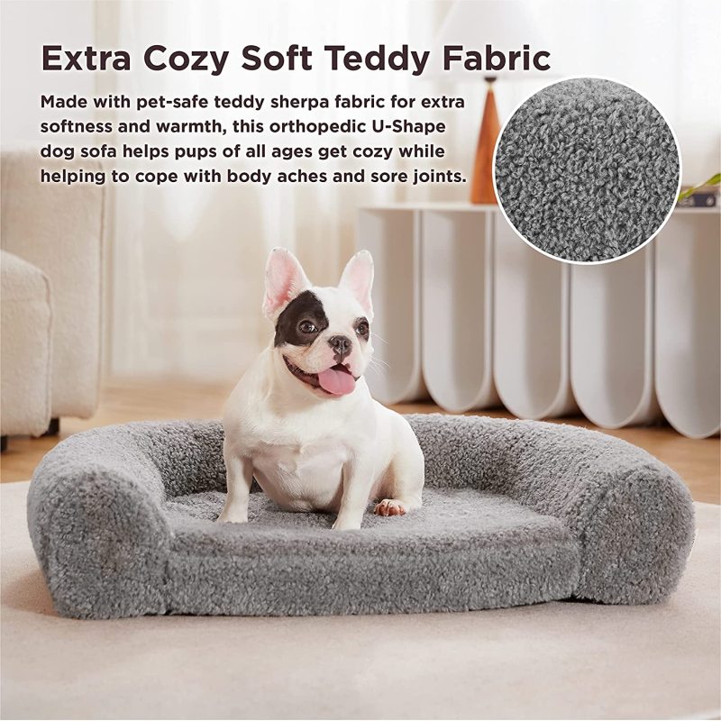 Memory Foam Calming Dog Bed Orthopedic with Comfy Teddy Sherpa Pet Bed Sofa with Removable Washable Cover