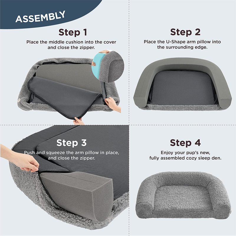 Memory Foam Calming Dog Bed Orthopedic with Comfy Teddy Sherpa Pet Bed Sofa with Removable Washable Cover