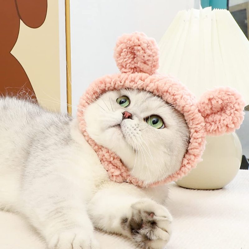 Cute Cat Costume Warm Bear Hat for Cat Adjustable Soft Small Pet Headwear Bear Hat for Cat Puppy Dog
