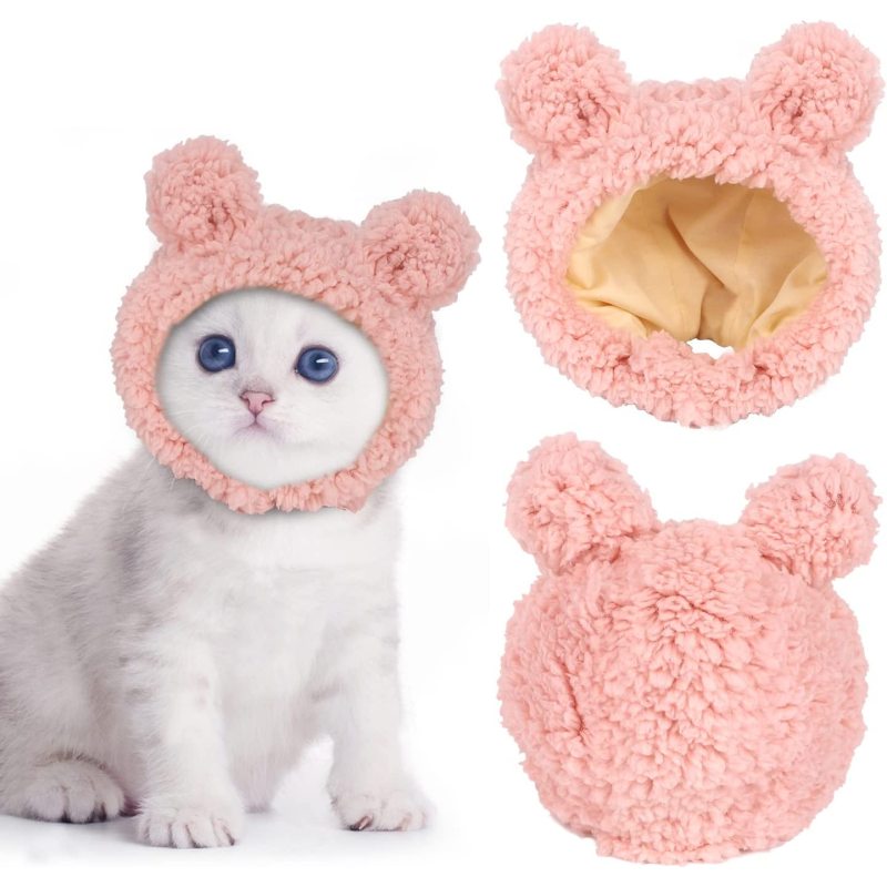 Cute Cat Costume Warm Bear Hat for Cat Adjustable Soft Small Pet Headwear Bear Hat for Cat Puppy Dog