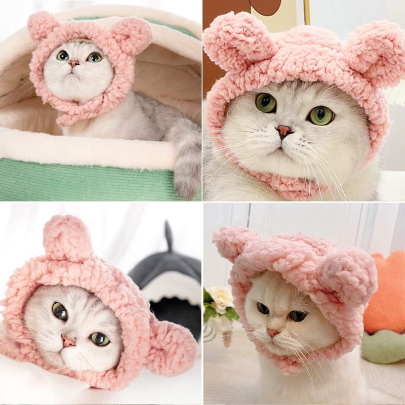 Cute Cat Costume Warm Bear Hat for Cat Adjustable Soft Small Pet Headwear Bear Hat for Cat Puppy Dog