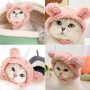 Cute Cat Costume Warm Bear Hat for Cat Adjustable Soft Small Pet Headwear Bear Hat for Cat Puppy Dog