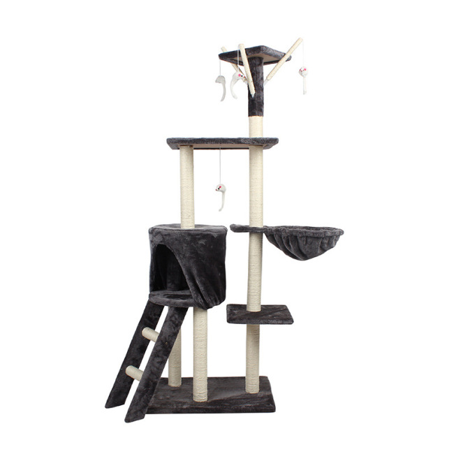 Larger Grey Climbing Tree Cat Tower House Cat Tree Condo with Sisal-Covered Scratching Post Plush Perch Hammock