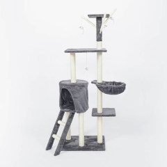 Larger Grey Climbing Tree Cat Tower House Cat Tree Condo with Sisal-Covered Scratching Post Plush Perch Hammock