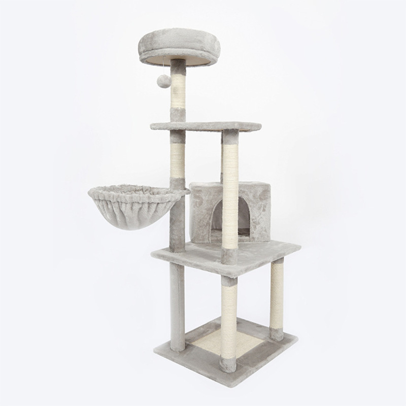 Larger Grey Climbing Tree Cat Tower House Cat Tree Condo with Sisal-Covered Scratching Post Plush Perch Hammock