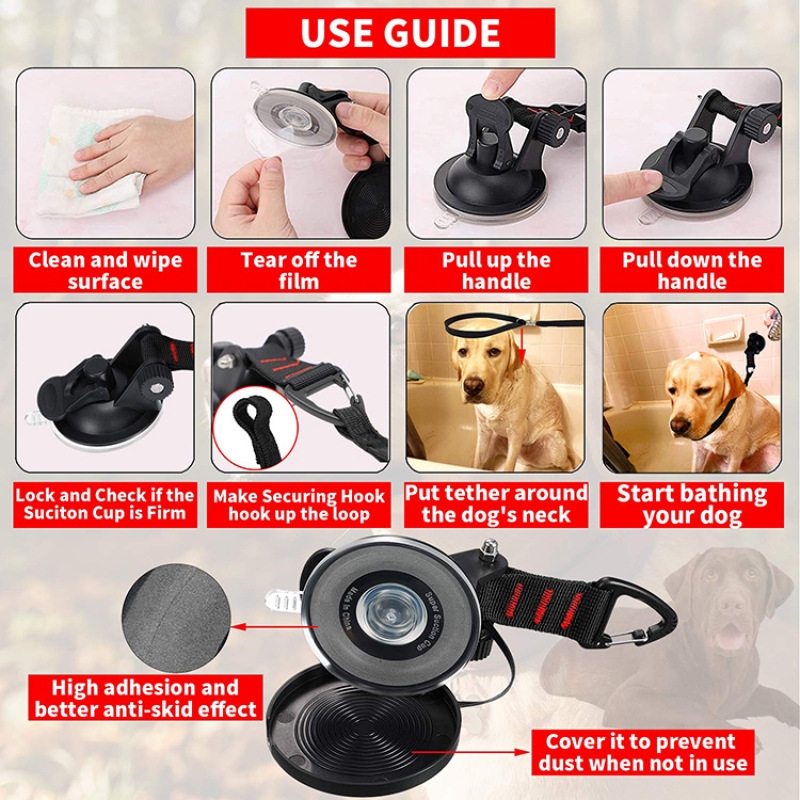 Dog Grooming Tub Restraint Soft Nylon Leash with Adjustable Collar for Pet Dog Cat Shower and Grooming