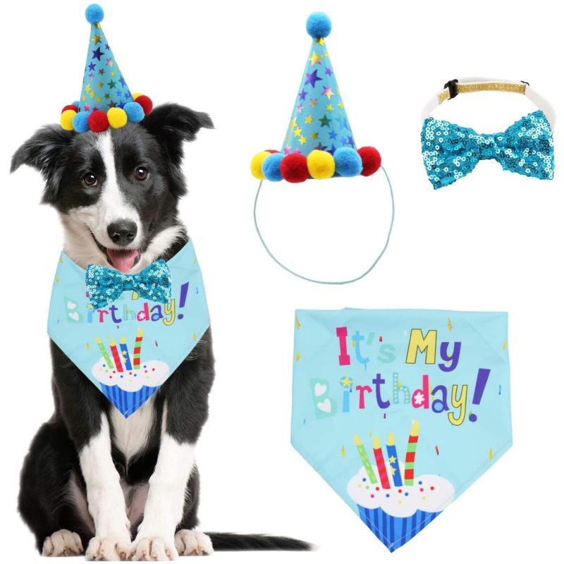 Wholesale Birthday For Dog Bandana Scarf And Dog Hat With Dog Bow Tie For Pet