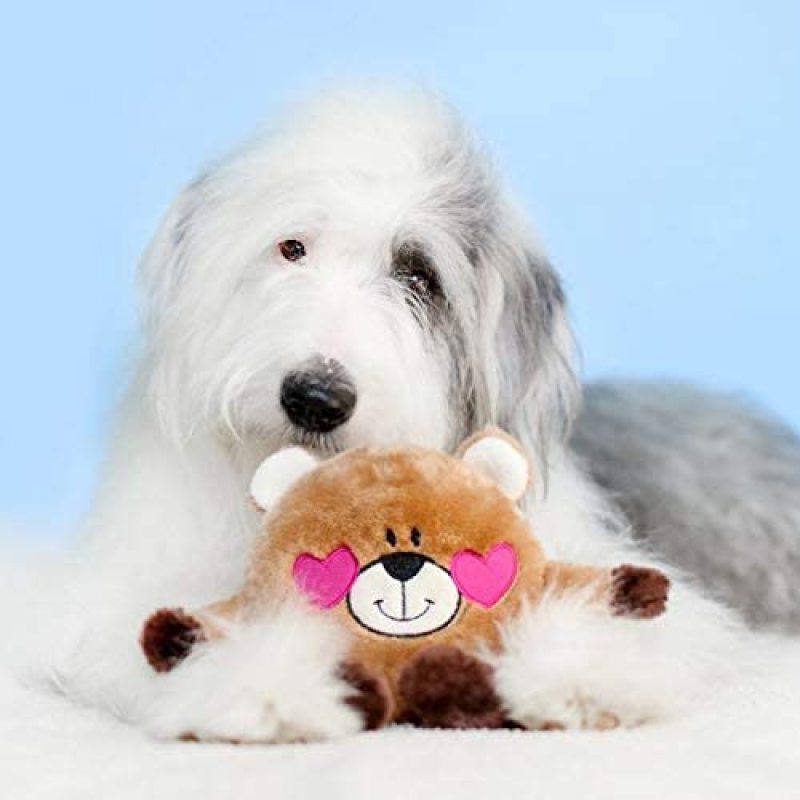 Holiday Brainey Squeak Plush Dog Toy Bear in Love
